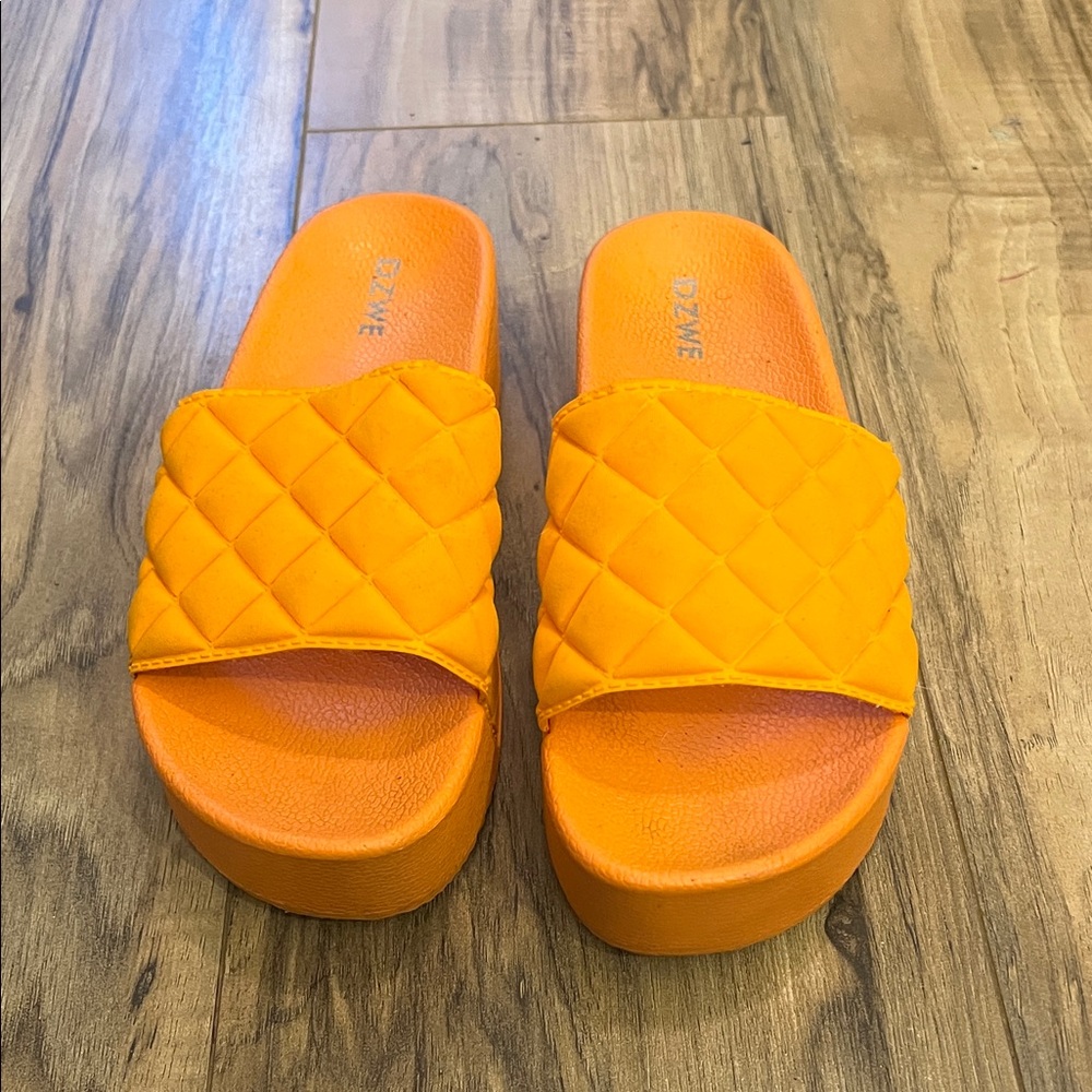 Quilted Platform Slide Sandals in Bright Orange - Women